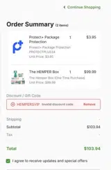 Hemper coupon verification screenshot
