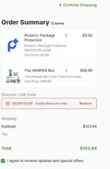 Hemper coupon verification screenshot