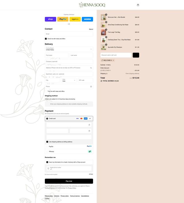 Henna Sooq checkout page showing Henna Sooq discount code box | Screenshot taken by SimplyCodes community member on Sep 9, 2025