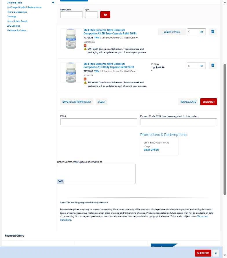 Henry Schein checkout page showing Henry Schein promo code box | Screenshot taken by SimplyCodes community member on Jan 18, 2026