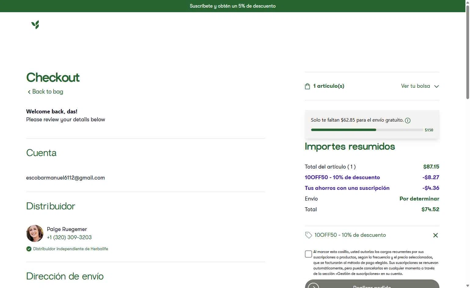 Herbalife checkout page showing Herbalife discount code box | Screenshot taken by SimplyCodes community member on Nov 3, 2025