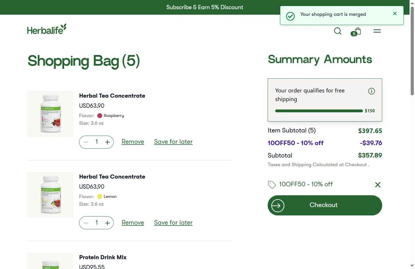 Herbalife checkout page showing Herbalife discount code box | Screenshot taken by SimplyCodes community member on Oct 20, 2025