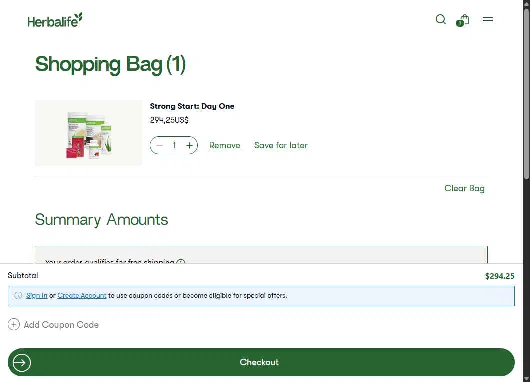 Herbalife checkout page showing Herbalife discount code box | Screenshot taken by SimplyCodes community member on Dec 7, 2025