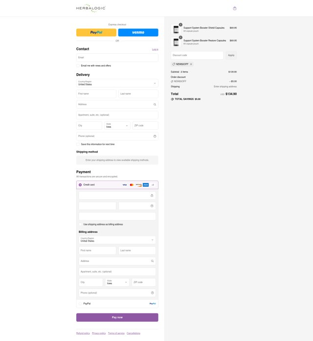 Herbalogic checkout page showing Herbalogic discount code box | Screenshot taken by SimplyCodes community member on Sep 8, 2025