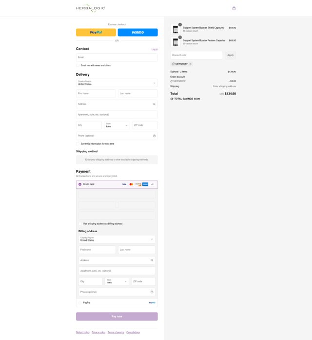 Herbalogic checkout page showing Herbalogic discount code box | Screenshot taken by SimplyCodes community member on Sep 3, 2025
