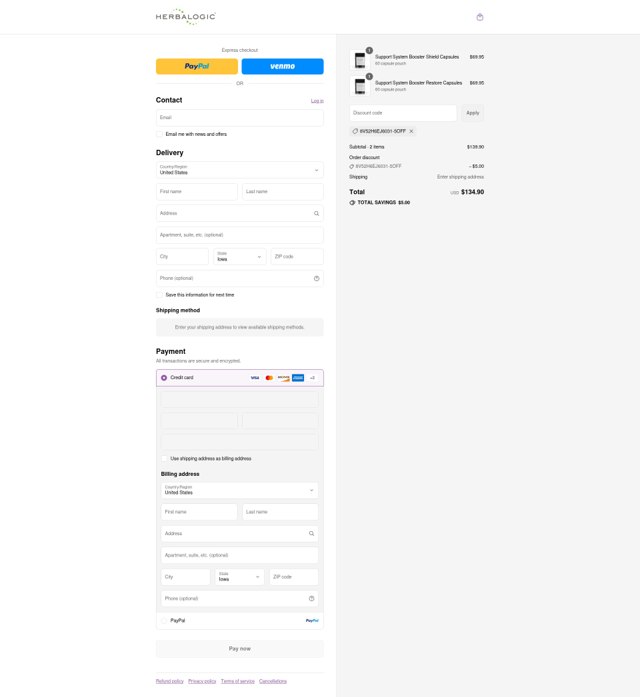 Herbalogic checkout page showing Herbalogic discount code box | Screenshot taken by SimplyCodes community member on Sep 3, 2025