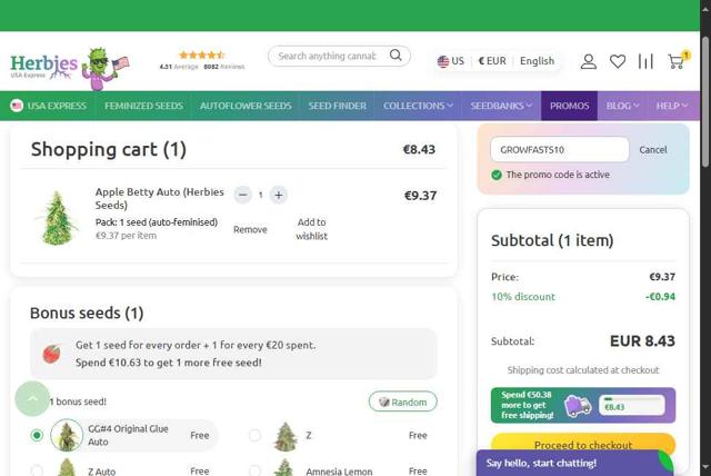 Herbies Seeds checkout page showing Herbies Seeds promo code box | Screenshot taken by SimplyCodes community member on Sep 12, 2025
