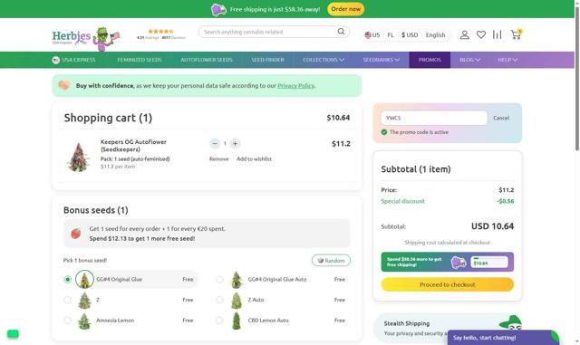 Herbies Seeds checkout page showing Herbies Seeds promo code box | Screenshot taken by SimplyCodes community member on Aug 29, 2025