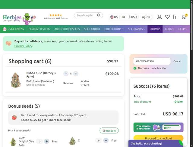 Herbies Seeds checkout page showing Herbies Seeds promo code box | Screenshot taken by SimplyCodes community member on Sep 12, 2025