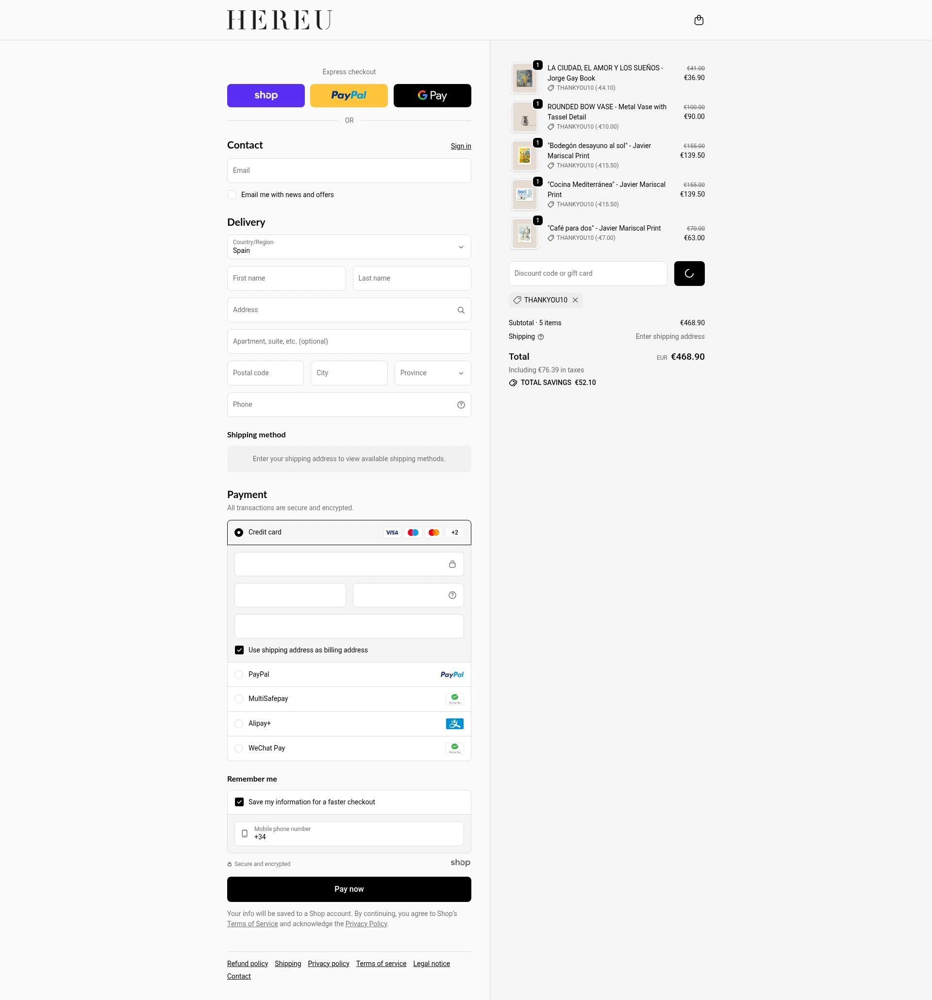 Hereu checkout page showing Hereu discount code box | Screenshot taken by SimplyCodes community member on Jan 4, 2026