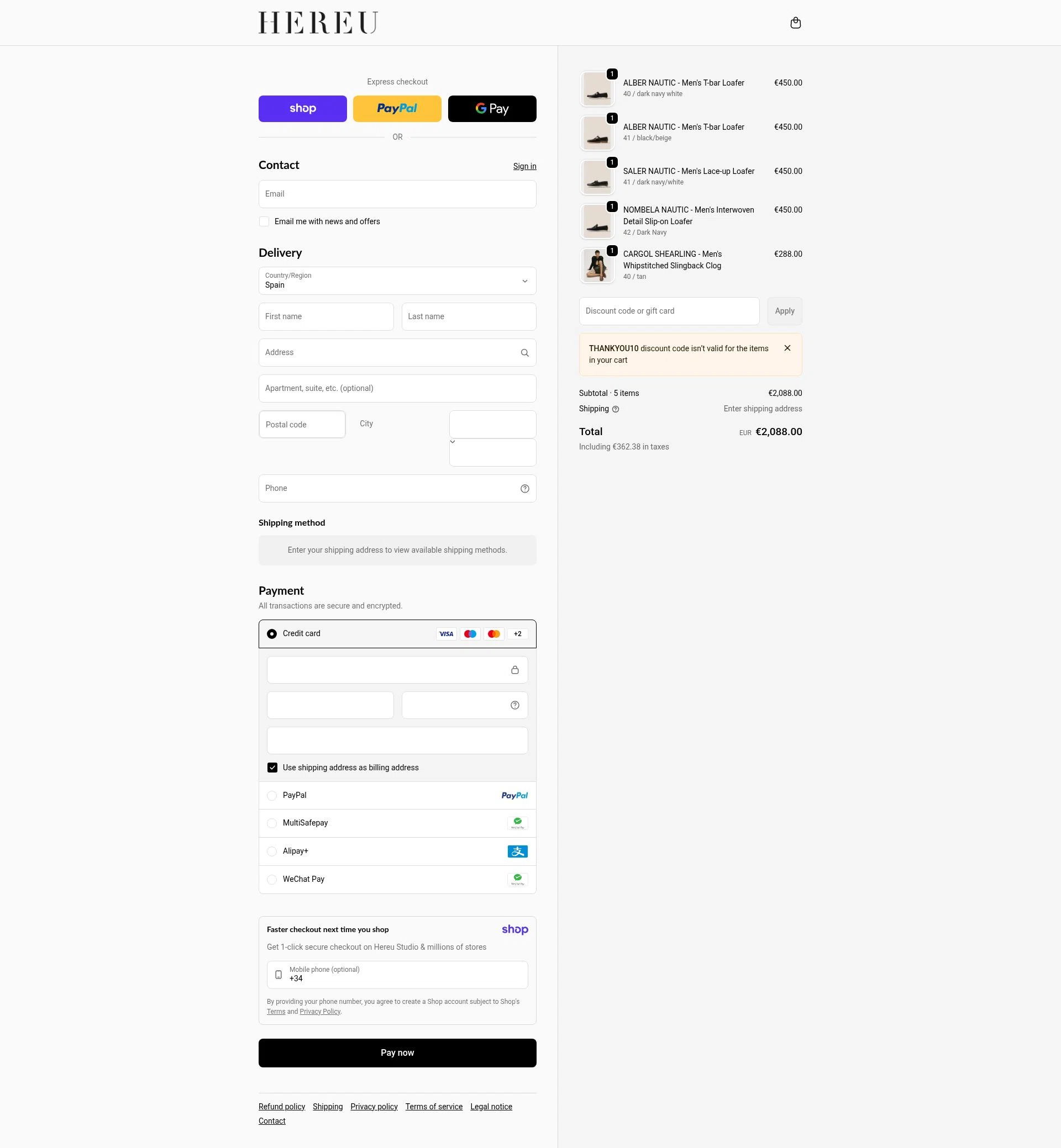 Hereu checkout page showing Hereu discount code box | Screenshot taken by SimplyCodes community member on Jan 14, 2026