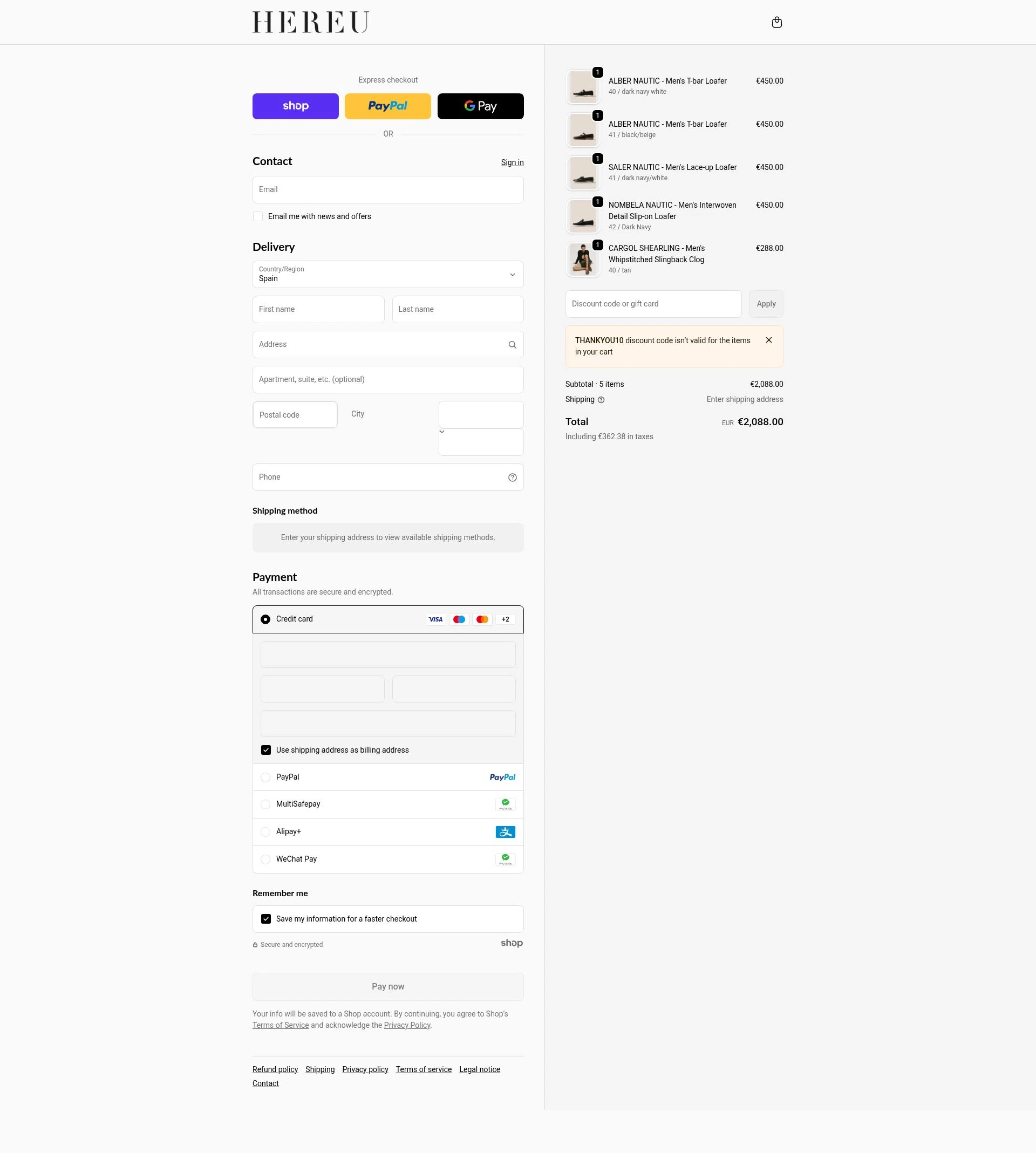 Hereu checkout page showing Hereu discount code box | Screenshot taken by SimplyCodes community member on Jan 28, 2026