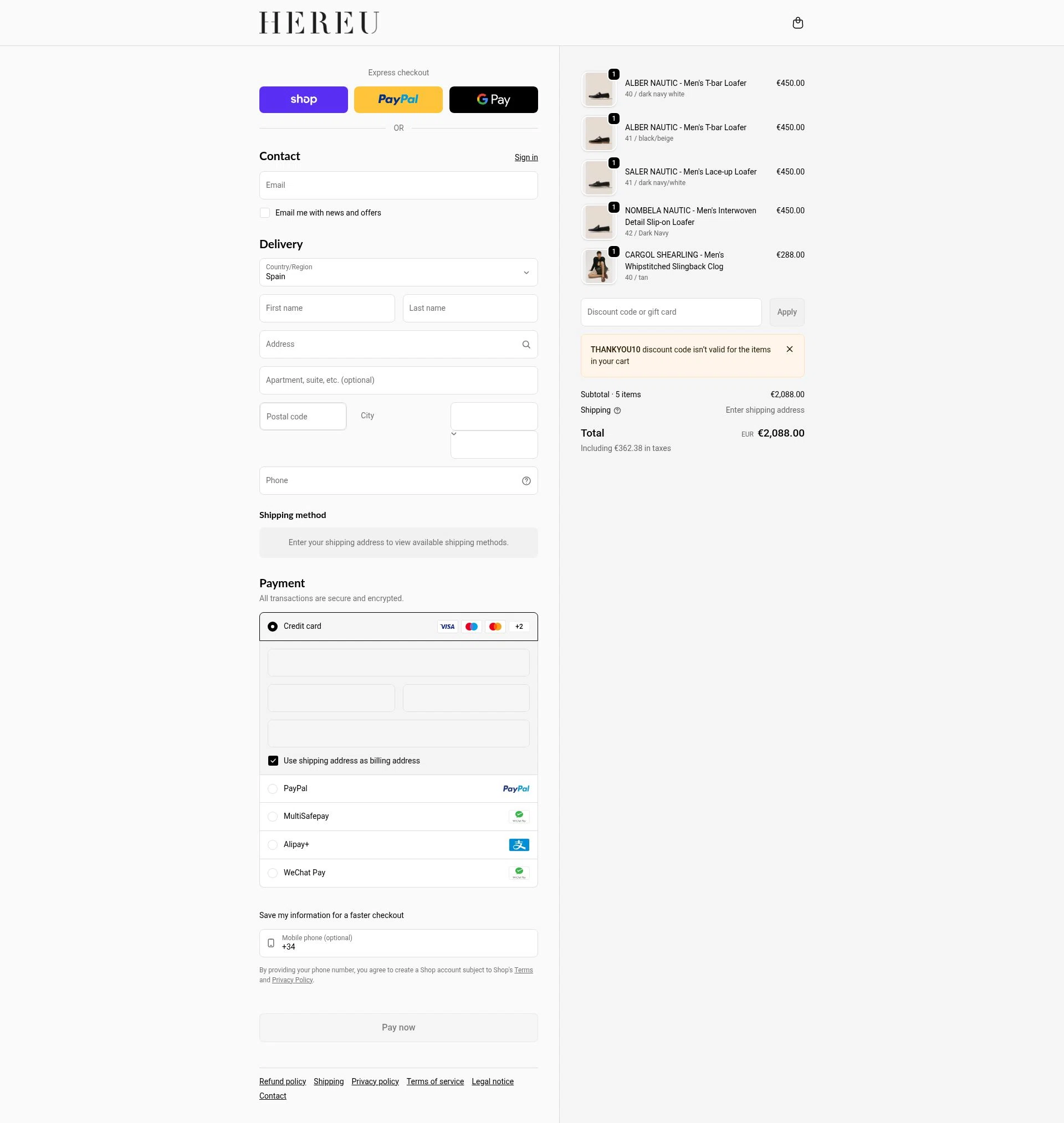 Hereu checkout page showing Hereu discount code box | Screenshot taken by SimplyCodes community member on Feb 2, 2026