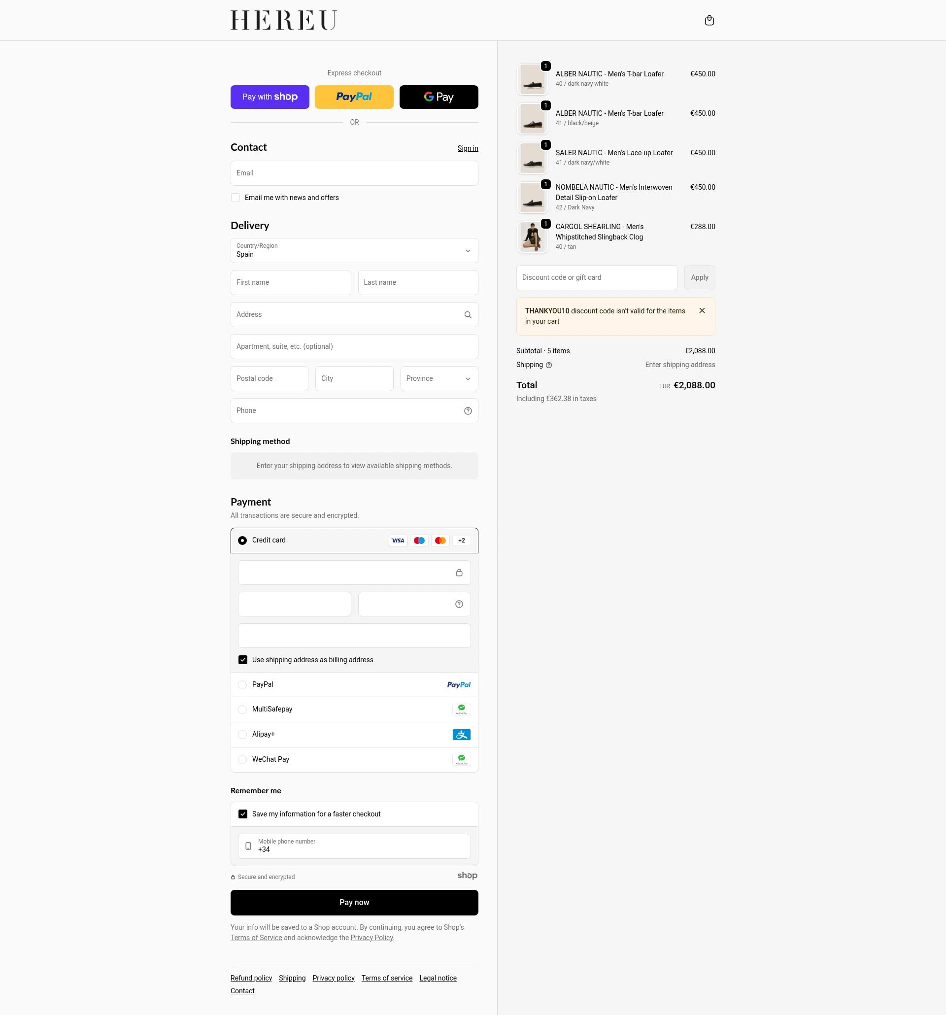 Hereu checkout page showing Hereu discount code box | Screenshot taken by SimplyCodes community member on Jan 9, 2026