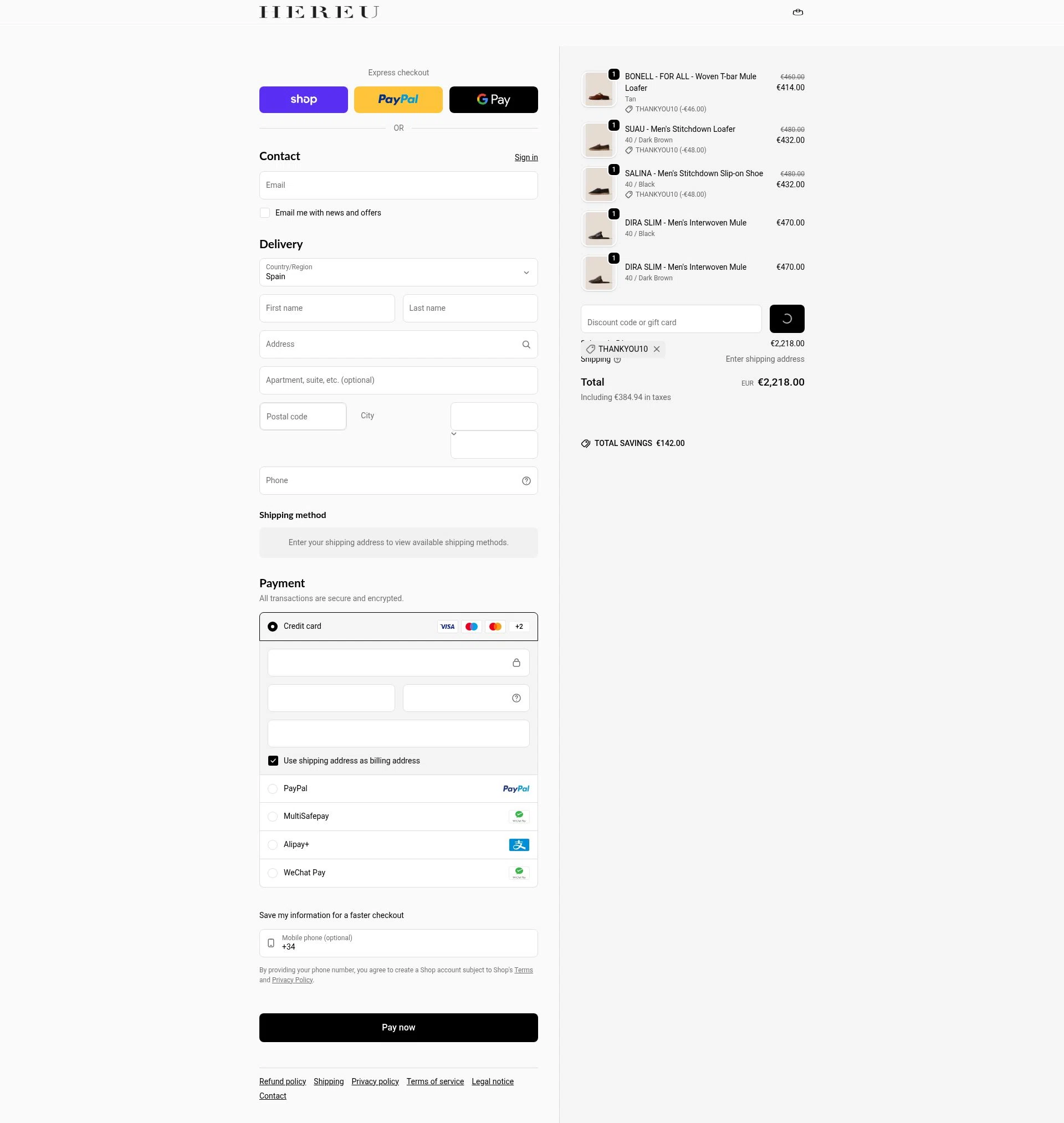 Hereu checkout page showing Hereu discount code box | Screenshot taken by SimplyCodes community member on Feb 19, 2026