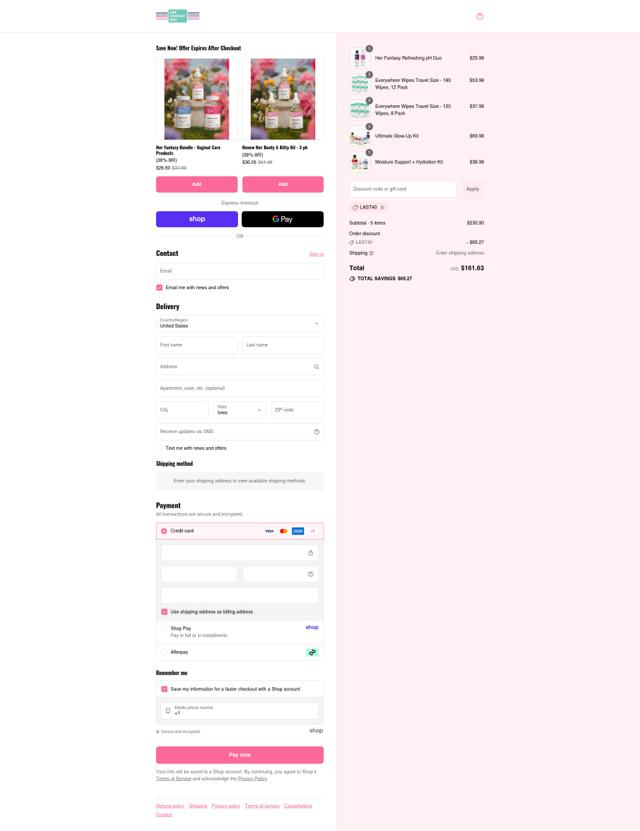 Her Fantasy Box checkout page showing Her Fantasy Box discount code box | Screenshot taken by SimplyCodes community member on Sep 10, 2025
