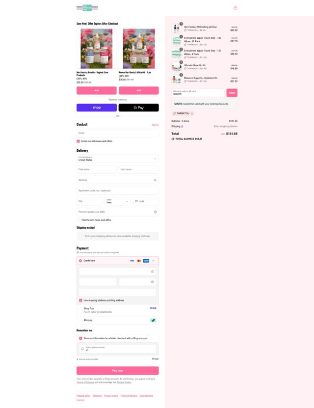 Her Fantasy Box checkout page showing Her Fantasy Box discount code box | Screenshot taken by SimplyCodes community member on Sep 10, 2025