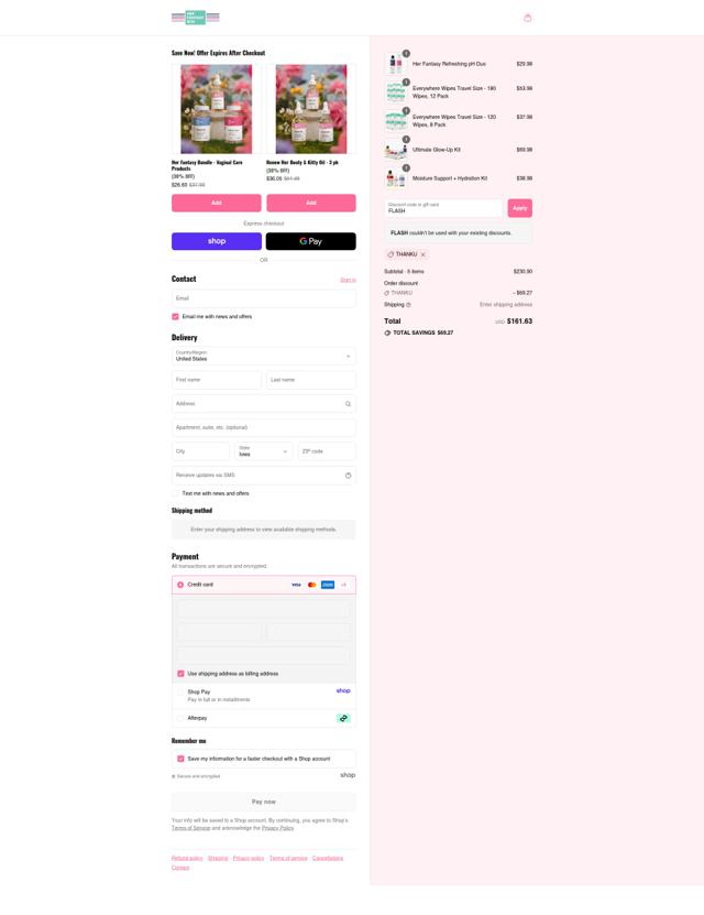 Her Fantasy Box checkout page showing Her Fantasy Box discount code box | Screenshot taken by SimplyCodes community member on Sep 10, 2025