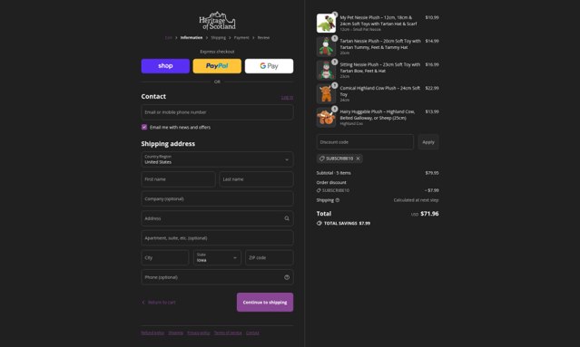 Heritage Of Scotland checkout page showing Heritage Of Scotland discount code box | Screenshot taken by SimplyCodes community member on Aug 31, 2025