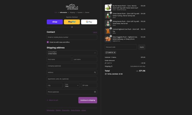 Heritage Of Scotland checkout page showing Heritage Of Scotland discount code box | Screenshot taken by SimplyCodes community member on Sep 4, 2025