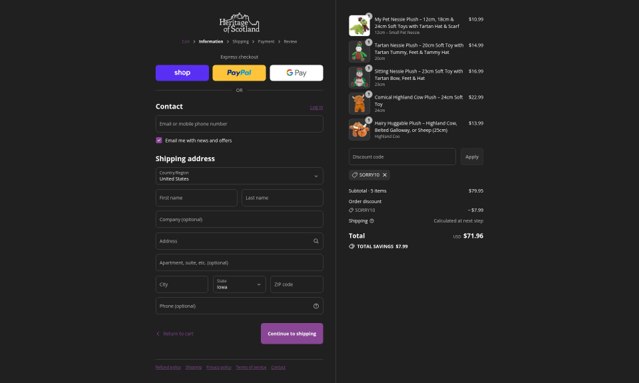 Heritage Of Scotland checkout page showing Heritage Of Scotland discount code box | Screenshot taken by SimplyCodes community member on Aug 31, 2025