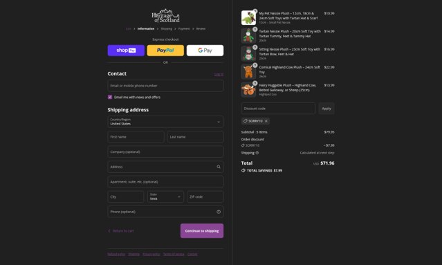 Heritage Of Scotland checkout page showing Heritage Of Scotland discount code box | Screenshot taken by SimplyCodes community member on Aug 27, 2025