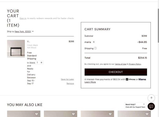 Hernest checkout page showing Hernest coupon code box | Screenshot taken by SimplyCodes community member on Sep 11, 2025