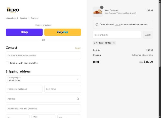 Hero Bread checkout page showing Hero Bread discount code box | Screenshot taken by SimplyCodes community member on Sep 7, 2025