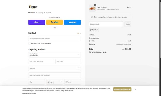 Hero Bread checkout page showing Hero Bread discount code box | Screenshot taken by SimplyCodes community member on Sep 7, 2025