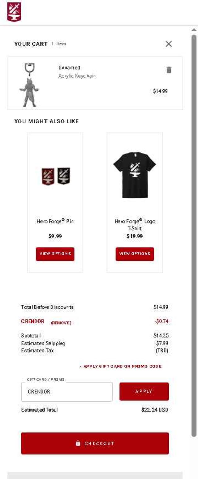 Hero Forge checkout page showing Hero Forge promo code box | Screenshot taken by SimplyCodes community member on Sep 12, 2025