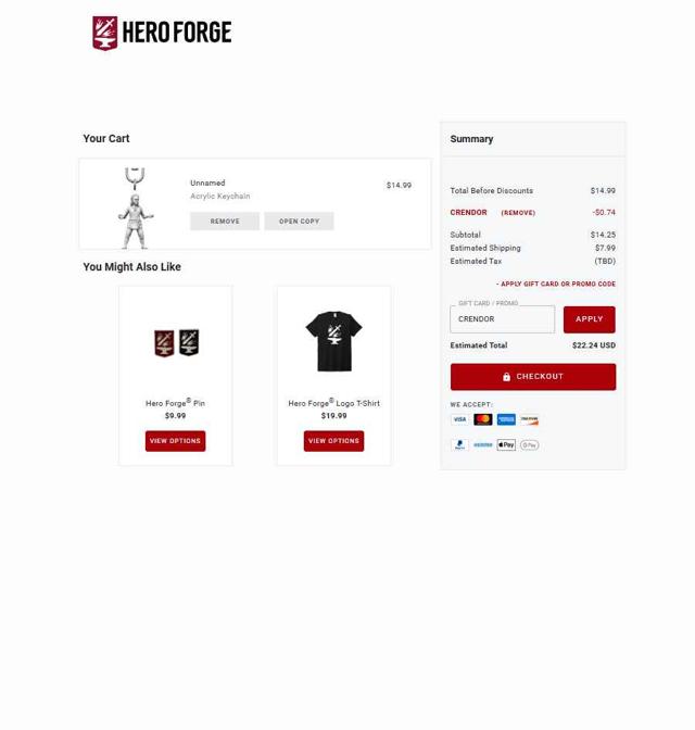 Hero Forge checkout page showing Hero Forge promo code box | Screenshot taken by SimplyCodes community member on Sep 12, 2025