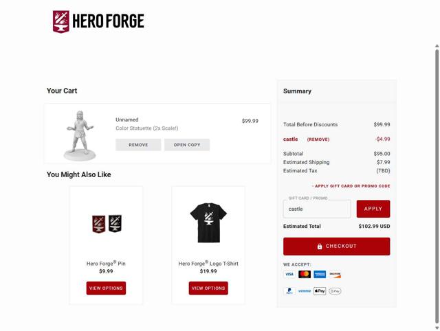 Hero Forge checkout page showing Hero Forge promo code box | Screenshot taken by SimplyCodes community member on Sep 12, 2025