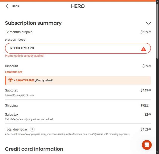 Hero Health checkout page showing Hero Health promo code box | Screenshot taken by SimplyCodes community member on Jul 12, 2025