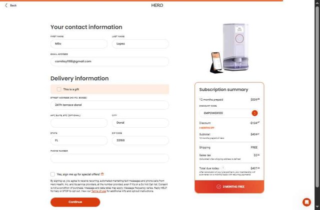 Hero Health checkout page showing Hero Health promo code box | Screenshot taken by SimplyCodes community member on Aug 25, 2025