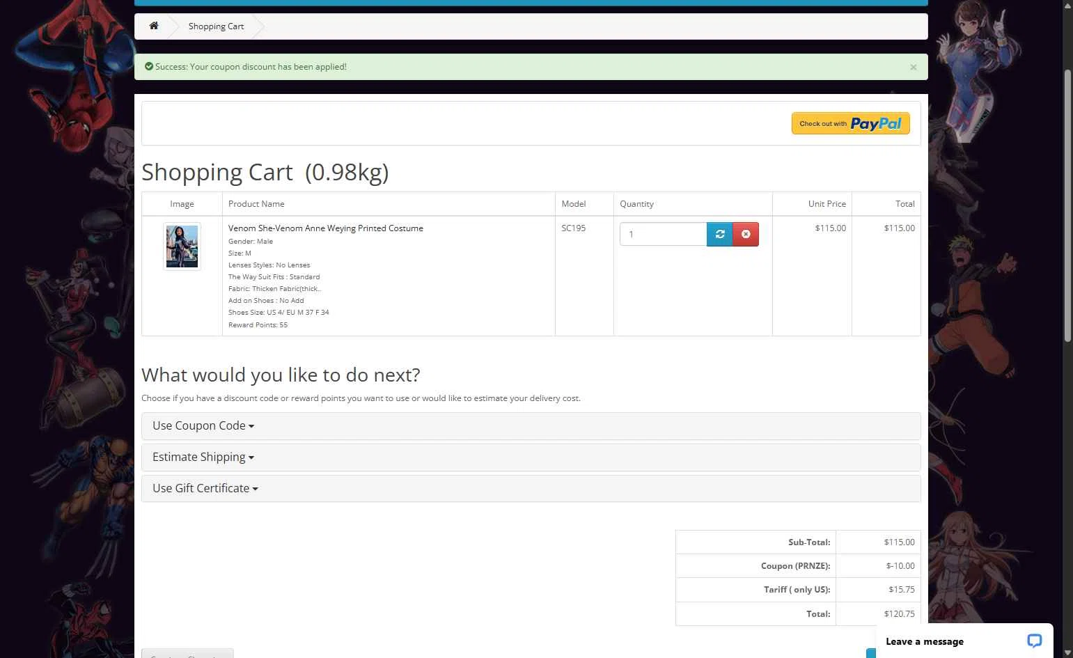 Herostime checkout page showing Herostime coupon code box | Screenshot taken by SimplyCodes community member on Jul 6, 2025