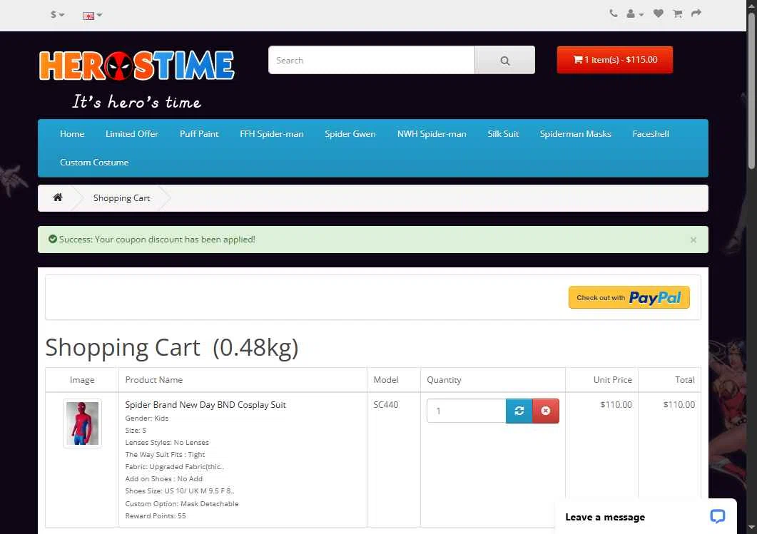 Herostime checkout page showing Herostime coupon code box | Screenshot taken by SimplyCodes community member on Feb 10, 2026