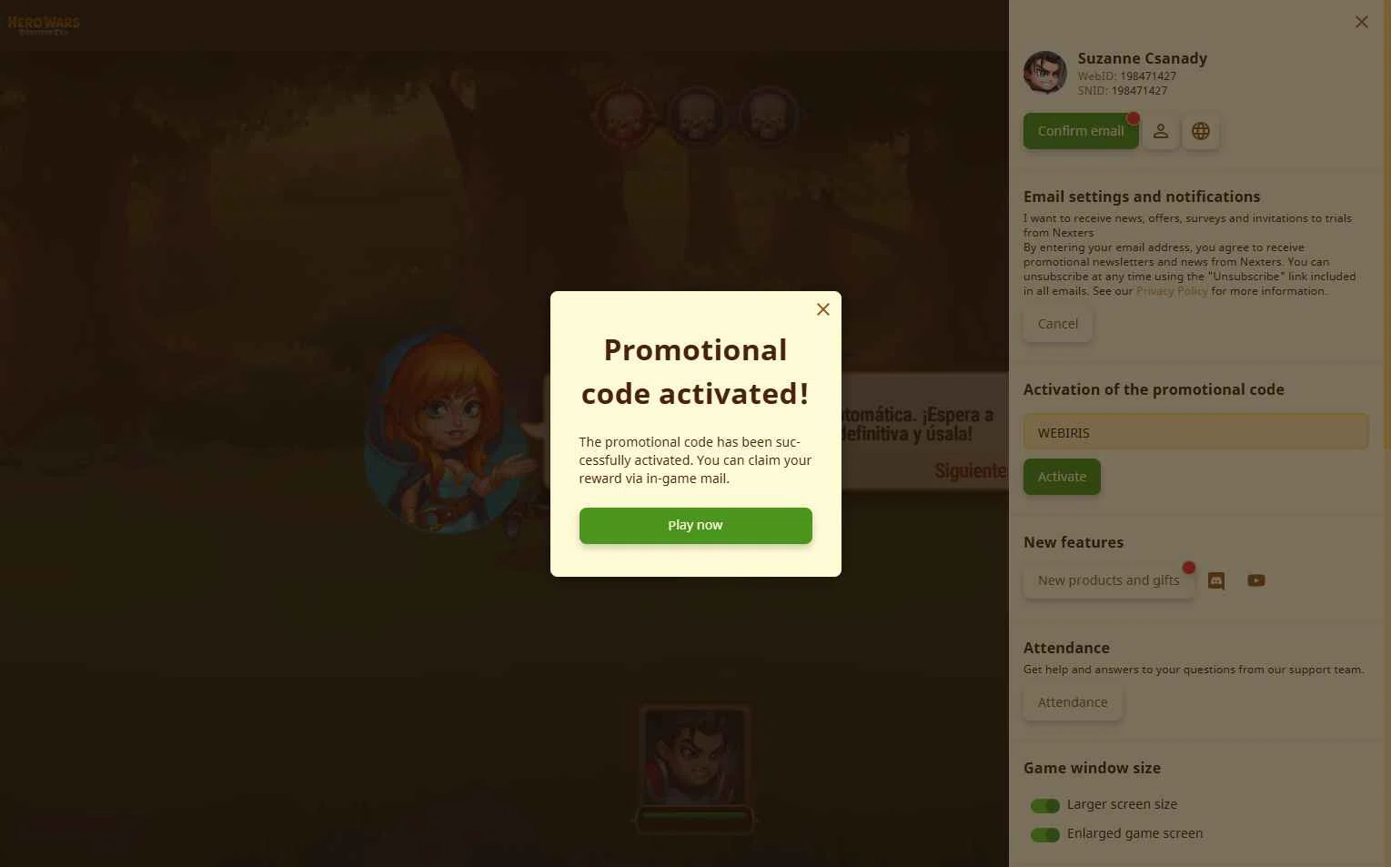 Hero Wars checkout page showing Hero Wars promo code box | Screenshot taken by SimplyCodes community member on Jan 17, 2026