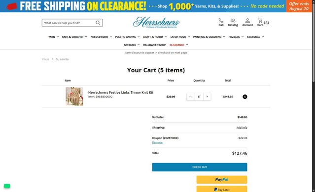 Herrschners checkout page showing Herrschners coupon code box | Screenshot taken by SimplyCodes community member on Aug 19, 2025