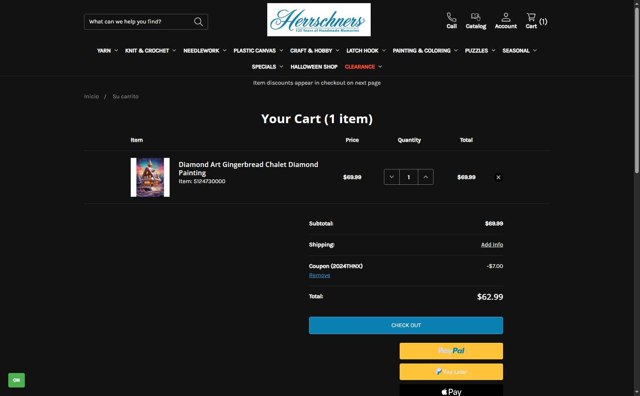 Herrschners checkout page showing Herrschners coupon code box | Screenshot taken by SimplyCodes community member on Aug 12, 2025