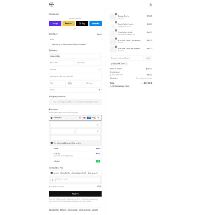 Herschel Supply Co. checkout page showing Herschel Supply Co. discount code box | Screenshot taken by SimplyCodes community member on Sep 8, 2025