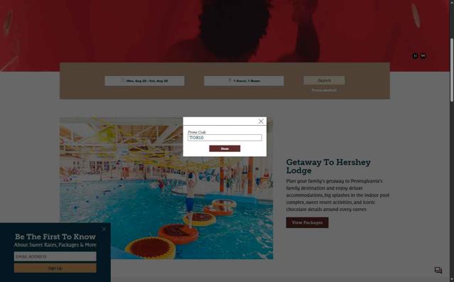 Hershey Lodge checkout page showing Hershey Lodge promo code box | Screenshot taken by SimplyCodes community member on Aug 25, 2025