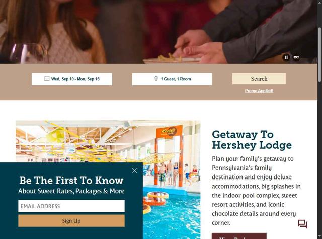 Hershey Lodge checkout page showing Hershey Lodge promo code box | Screenshot taken by SimplyCodes community member on Sep 11, 2025