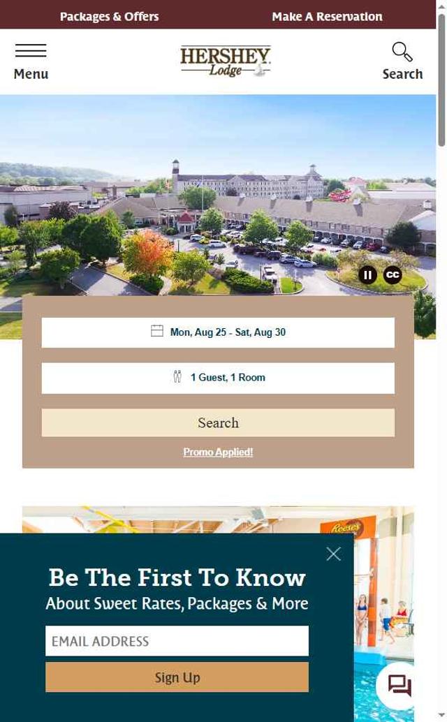 Hershey Lodge checkout page showing Hershey Lodge promo code box | Screenshot taken by SimplyCodes community member on Aug 25, 2025