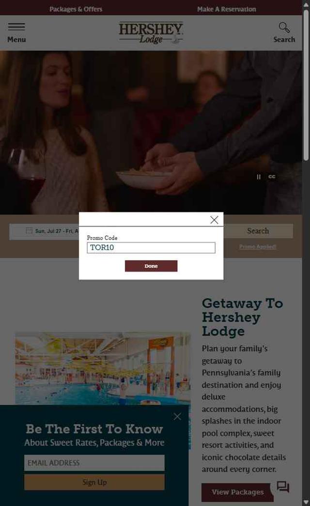Hershey Lodge checkout page showing Hershey Lodge promo code box | Screenshot taken by SimplyCodes community member on Jul 27, 2025