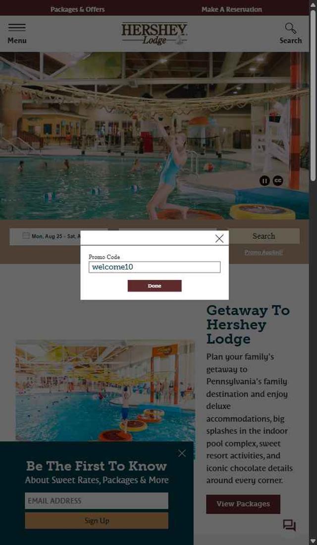 Hershey Lodge checkout page showing Hershey Lodge promo code box | Screenshot taken by SimplyCodes community member on Aug 25, 2025