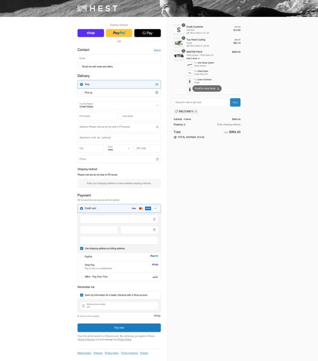 Hest checkout page showing Hest discount code box | Screenshot taken by SimplyCodes community member on Sep 11, 2025