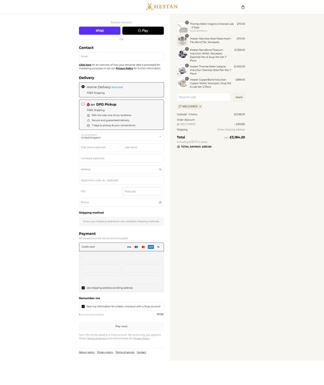 Hestan Culinary checkout page showing Hestan Culinary discount code box | Screenshot taken by SimplyCodes community member on Sep 7, 2025