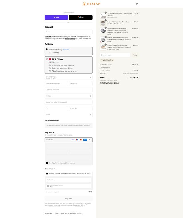 Hestan Culinary checkout page showing Hestan Culinary discount code box | Screenshot taken by SimplyCodes community member on Aug 30, 2025