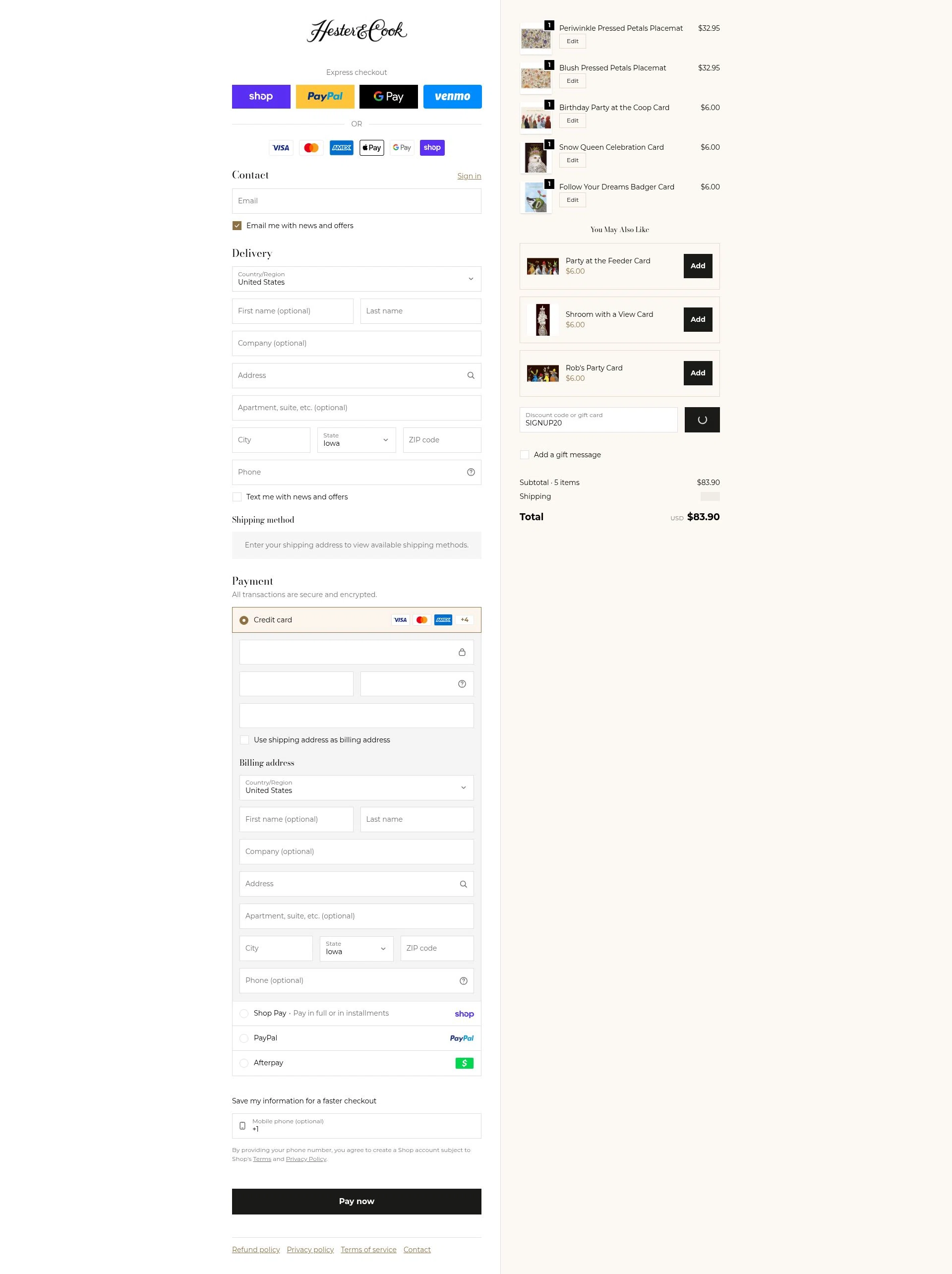 Hester & Cook checkout page showing Hester & Cook promo code box | Screenshot taken by SimplyCodes community member on Feb 4, 2026