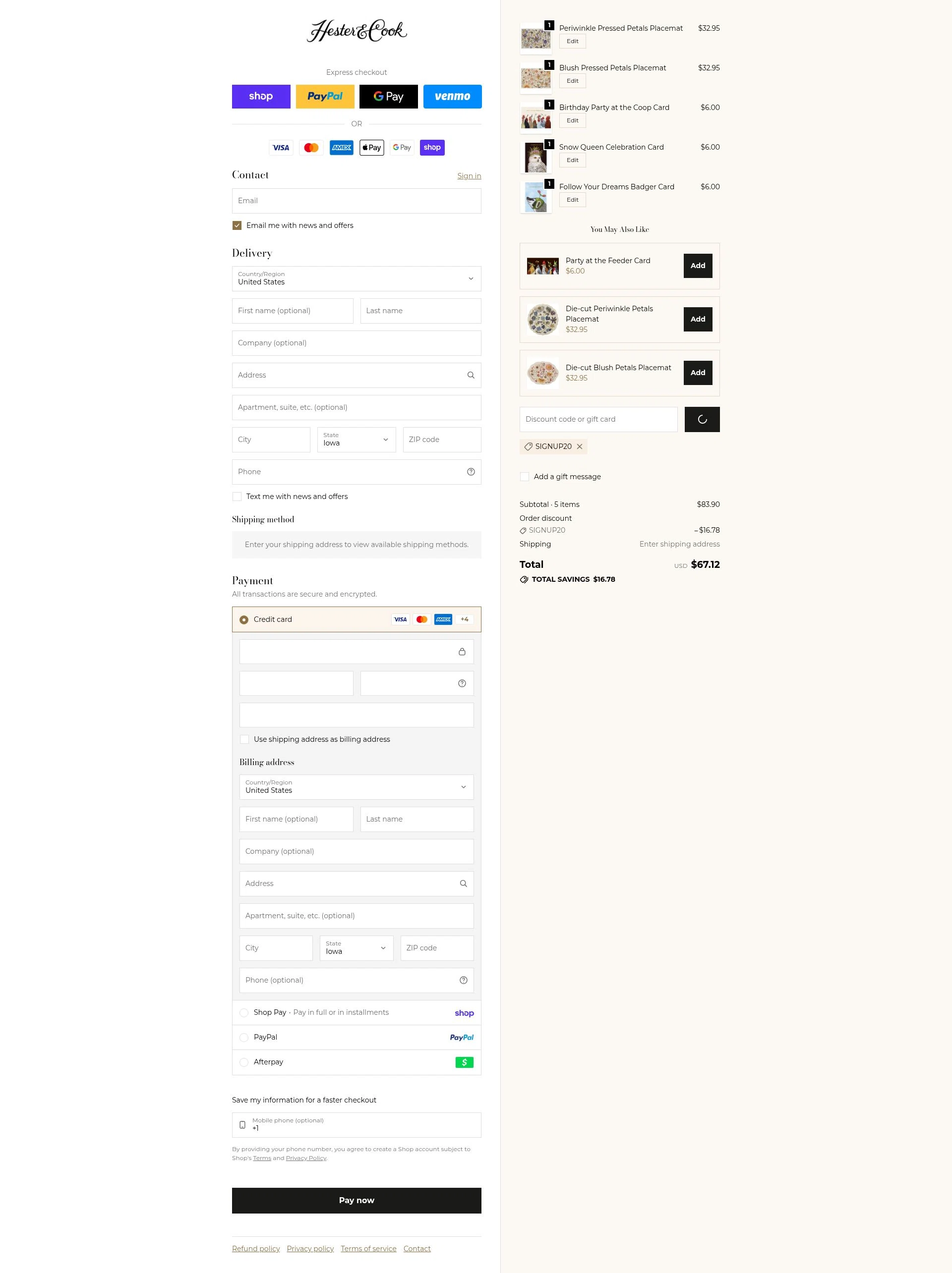 Hester & Cook checkout page showing Hester & Cook promo code box | Screenshot taken by SimplyCodes community member on Jan 31, 2026